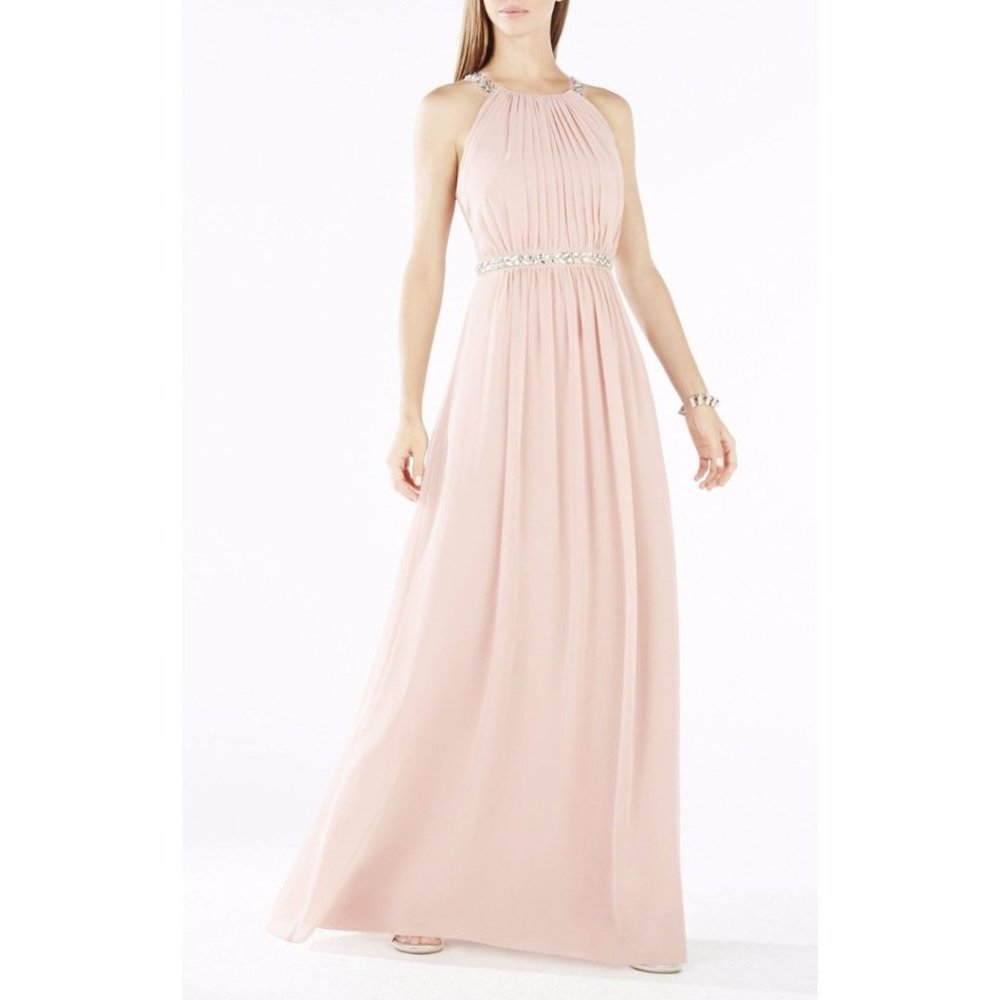 BCBGMAXAZRIA Dusty Pink/Blush Celestine Beaded Gown